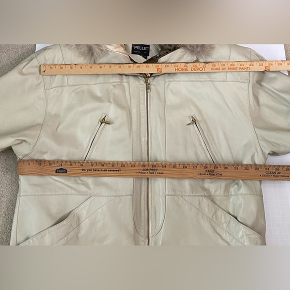 Pelle STUNNING Vintage LUXE Fur & Leather Parka Ivory Women’s size S Oversized - Picture 5 of 16